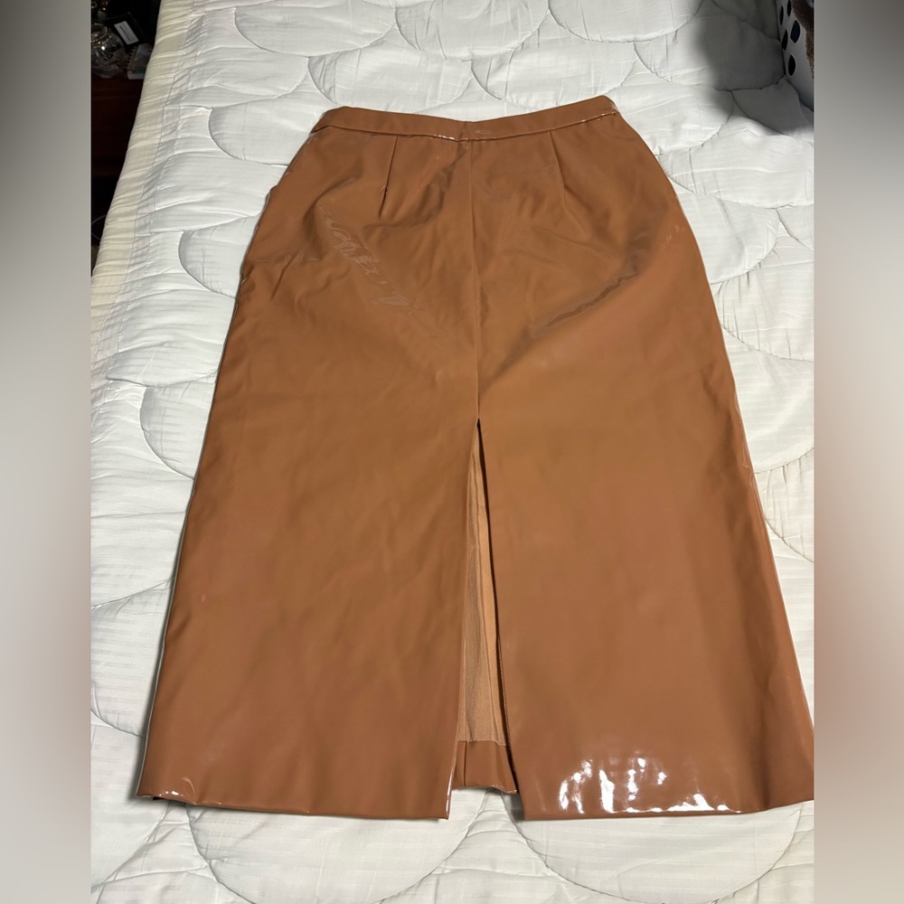 Anthropologie Sunday in Brooklyn Glossy Brown Pencil Skirt - Picture 11 of 13